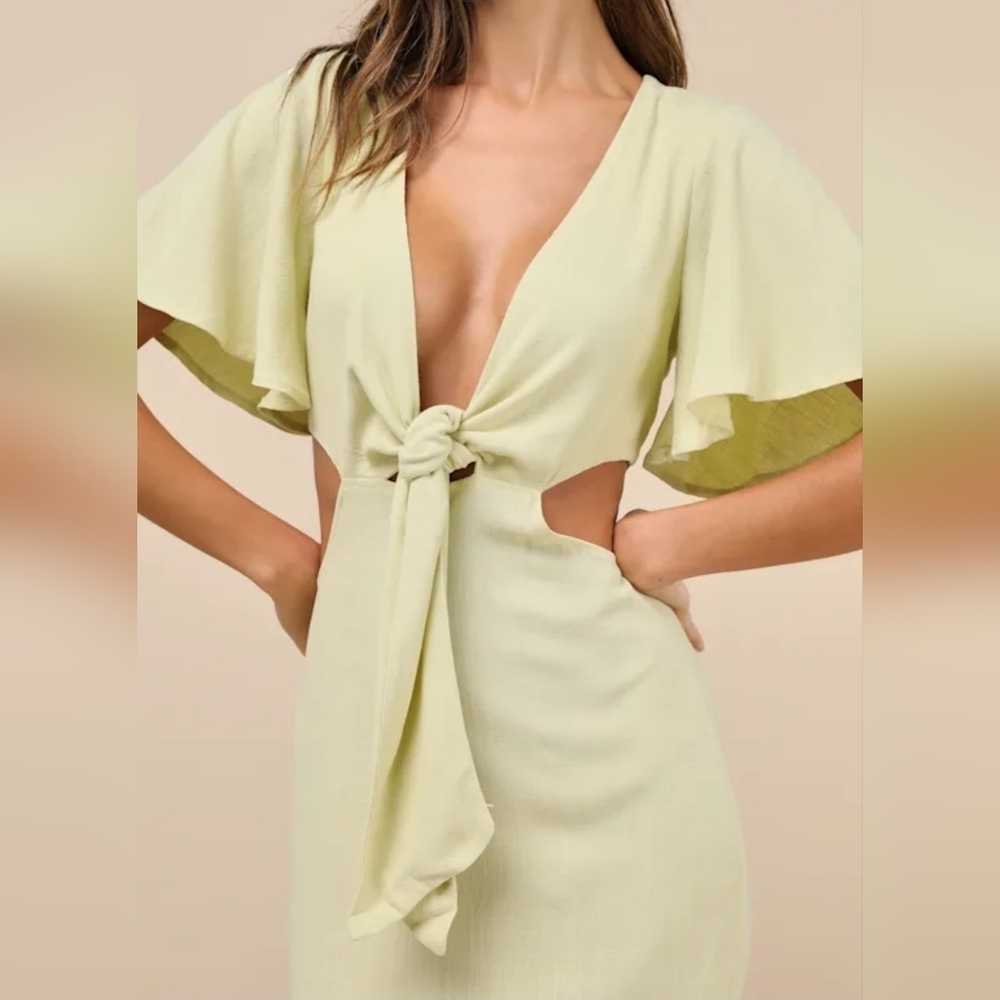 Lulus Women's Summer Journey Light Green Tie-Front Cutout Midi Dress, NWOT, MED - Picture 5 of 13